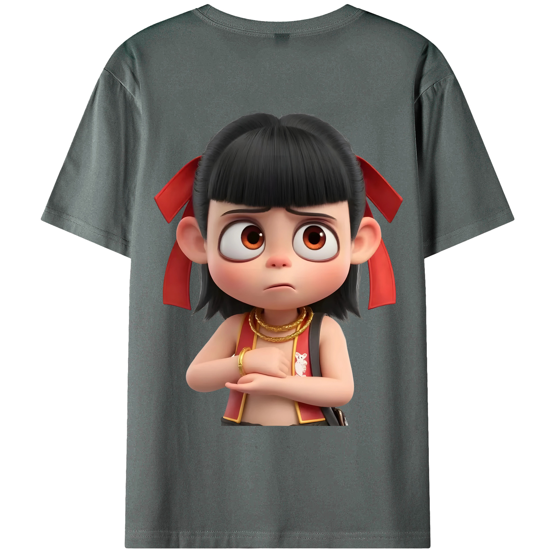 （画像用） Ne Zha 2 ナタ 魔童の大暴れ 綿100％ メンズ半袖Tシャツ（バックプリント） 通気性
